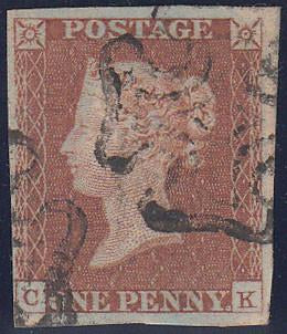 66774 - 1842 1d pl.27(CK)(SG 8). Good used lettered CK, cl...