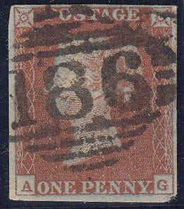 66799 - PL.56(AG)(SG8). 1845 1d pl.56 lettered AG (SG 8) g...