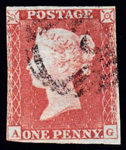 66851 - 1853 1d pl.162 (AG)(SG 8). Used example lettered A...