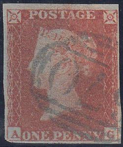 66854 - 1853 1d pl.162(AG)(SG 8). Used example lettered AG...