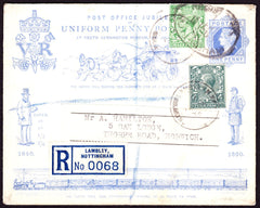 66991 1890 1D BLUE PENNY POSTAGE JUBILEE ENVELOPE USED 1934 REGISTERED MAIL NOTTINGHAM TO NORWICH.
