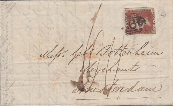 67018 - 1852 MAIL MANCHESTER TO AMSTERDAM. Letter Manchester to a mer...