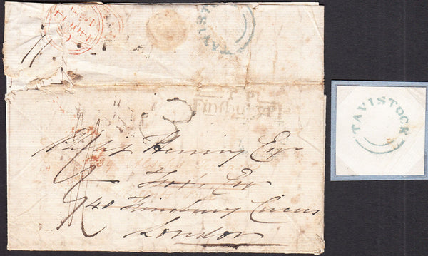 67195 - DEVON. 1829 letter Tavistock to London re-directed...