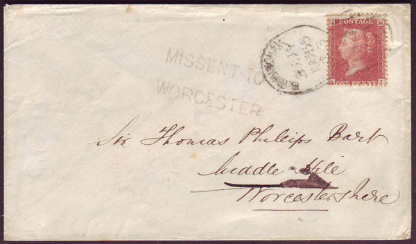 67223 - 1855 MIS-SENT MAIL/PL. 7 (QJ) . 1855 envelope Birmingham to Middle ...