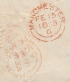 67229 - MISSENT TO WORCESTER (WO927)/PL.157(OJ). 1853 envelope Manchester to Broadway...
