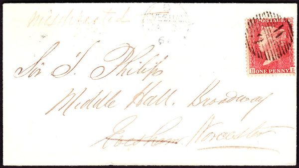 67232 - MIS-SENT MAIL. 1861 envelope London to Middle Hall...
