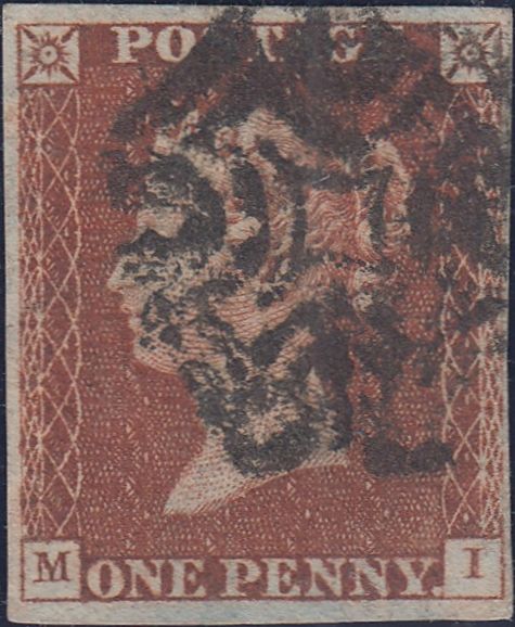 67444 - PL.20 (MI)(SG8). Good used 1841 1d pl.20 (SG8) lettered MI, four close to