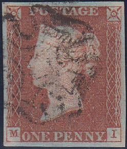 67458 1843 1D PL.34 (SG8)(MI). Good used 1843 1d pl. 34 (SG8) lettered MI