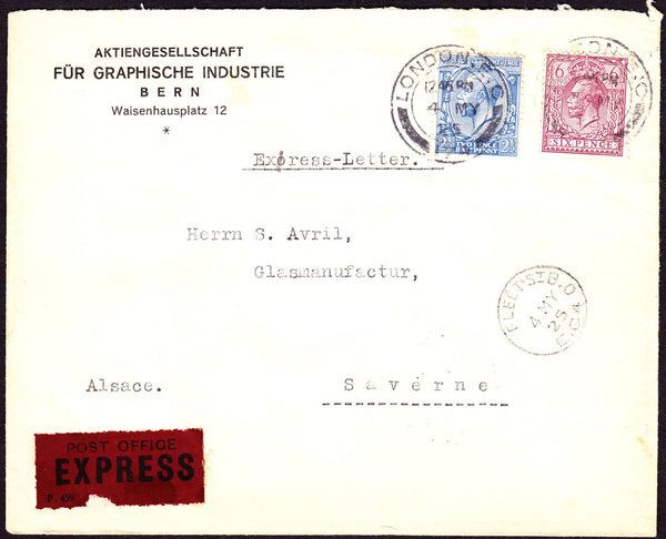 67579 - 1925 EXPRESS MAIL LONDON TO FRANCE. Envelope Lond...