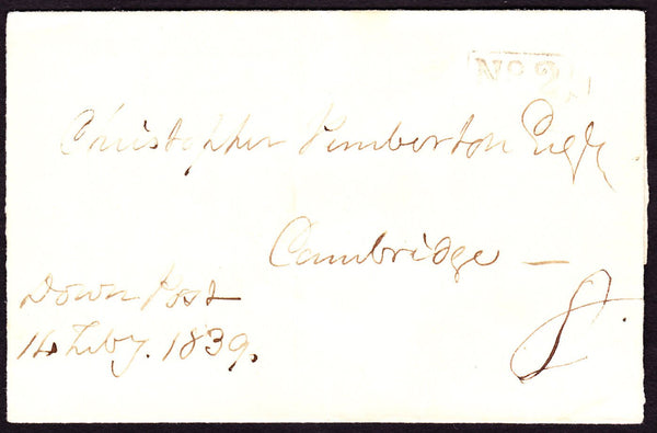 67588 - 1839 HERTS/'WALTHAM CROSS PENNY POST'/'DOWN POST'. Mourning wrapper (no side flaps) Waltha...