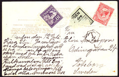 67778 - 1927 UNDERPAID MAIL CHATHAM TO SWEDEN. 1927 post card Chatham ...