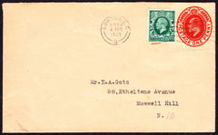 67891 - KEDVII 1d red postal stationery cut-out used in Lo...