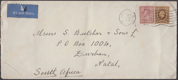 67950 - 1936 MAIL LONDON TO DURBAN NATAL. Large envelope (230x103) London to Durban with...