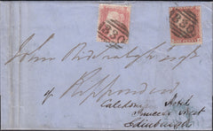 68028 - 1857 COVER COMBINATION OF BLUED PAPER (SG29) AND TRANSITIONAL PAPER (SPEC C9).