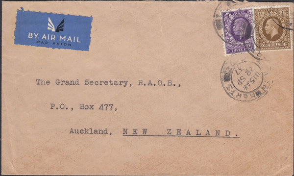68041 - 1937 MAIL WELWYN TO NEW ZEALAND. Envelope Welwyn Herts to...