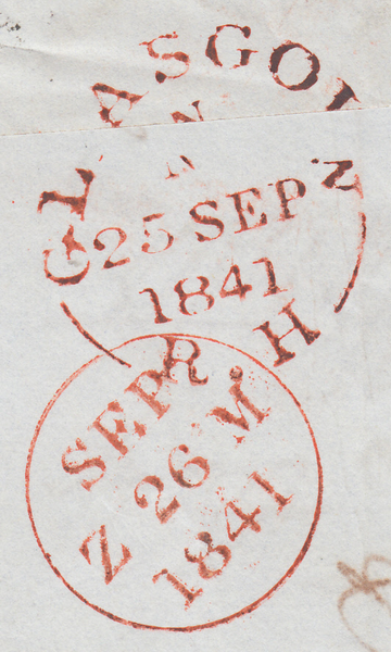 68074 1841 MAIL GLASGOW TO EDINBURGH 1D RED PL.9 (SG7)(IB), GLASGOW MALTESE CROSS.