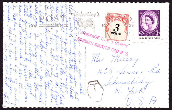 68412 - 1962 UNDERPAID MAIL WESTON SUPER MARE TO USA. Post card Weston Super Mare to Ne...