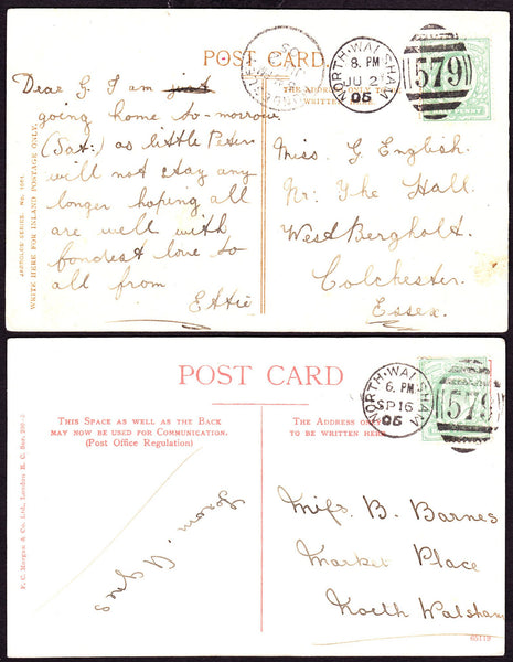 68454 - NORFOLK/'NORTH WALSHAM/579' DUPLEX. Four post cards 1904-06