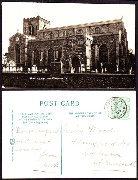 68532 - NORFOLK/ATTLEBOROUGH POSTCARDS/POSTMARKS. Four postcards 1905 - 1915...