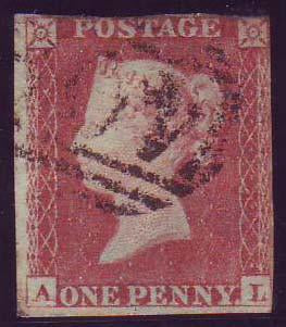68887 - 1852 1d pl.147(AL) (SG8). Used lettered AL - MISSING I...