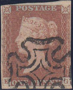 69043 - 1842 1d pl.27 (EG)(SG8). Good used lettered EG wit...