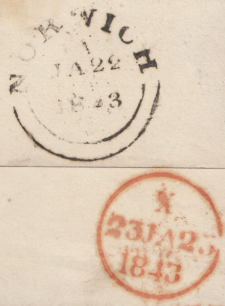 69303 - THE DISTINCTIVE MALTESE CROSS OF NORWICH ON 1843 WRAPPER (SPEC B1ts).