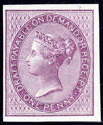 69443 - POSTAL FISCAL IMPRIMATUR. 1855 1d lilac Draft stam...