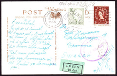 69528 - 1954 UNDERPAID MAIL LIVERPOOL TO SWEDEN. Post card Liverpool to Sweden wit...