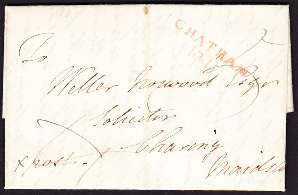 69671 - 1819 MAIL CHATHAM TO CHARING WITH MANUSCRIPT 'X post' AND POSTMASTERS PERK.
