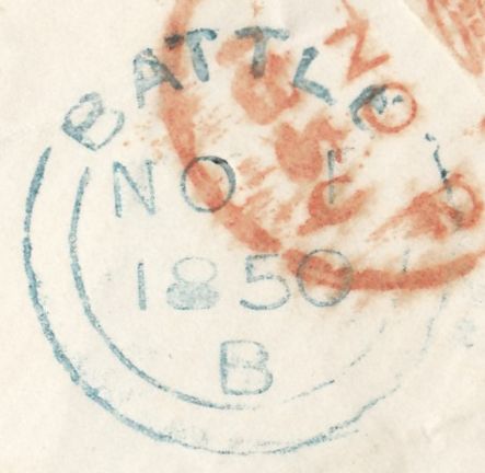 69758 - SUSSEX/PLATE 98 (TD). 1850 envelope Battle to London with four m...