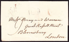 69760 - 1827 SUSSEX/'BATTLE PY POST' HAND STAMP(SX76). Wrapper Battle to Bloomsbury with fai...