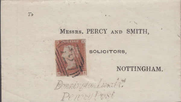 69809 - 1846 LINCS/DONNINGTON PENNY POST (LI255)/PL.59(MA)(SG8). Part wrapper Spalding to Nottin...