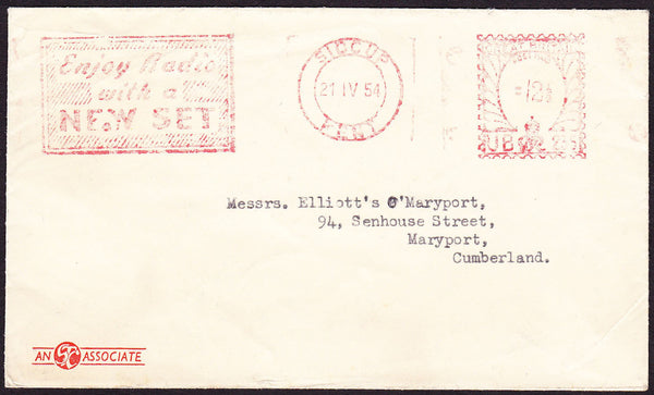 69841 - ADVERTISING. 1954 envelope Sidcup to Maryport with...