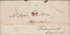 70226 - 1800 DORSET/'SHAFTESBURY' HAND STAMP. Wrapper Shaftesbury to Falmouth dated...