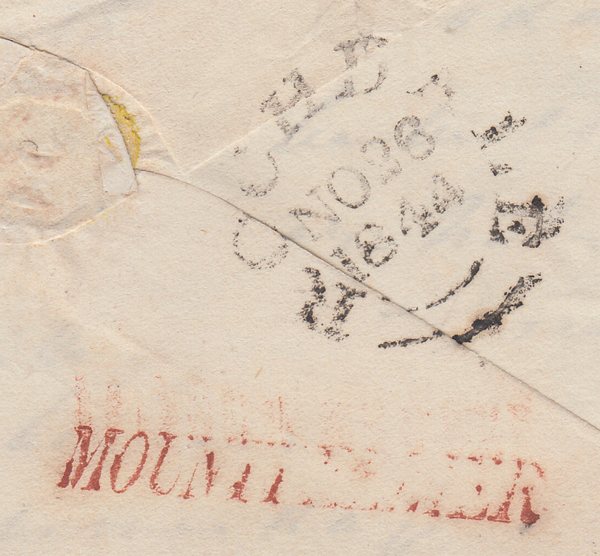 70250 1844 MAIL CHELTENHAM TO ROCHDALE WITH 'MOUNTPELLIER' HAND STAMP (GL192b).