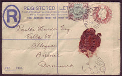 70317 - 1903 REGISTERED MAIL LEICESTER TO DENMARK. KEDVII 3d pale bro...
