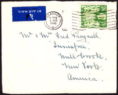 70665 - 1946 MAIL GLASGOW TO AMERICA 2/6D YELLOW-GREEN (SG476b). Envelope Glasgow to New York with KGVI 2/6d y...