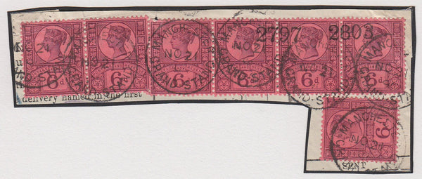 70693 - 1890 MANCHESTER GRANDSTAND CANCELLATION/6D JUBILEE (SG208). Small part tel...