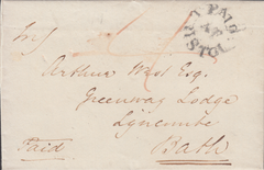 70819 1835 MAIL BRISTOL TO BATH WITH 'PAID/AT/BRISTOL' HAND STAMP (BS162).