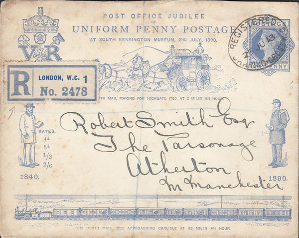 70857 - 1890 PENNY POSTAGE JUBILEE ENVELOPE SENT REGISTERED IN 1913.  Good used example of...