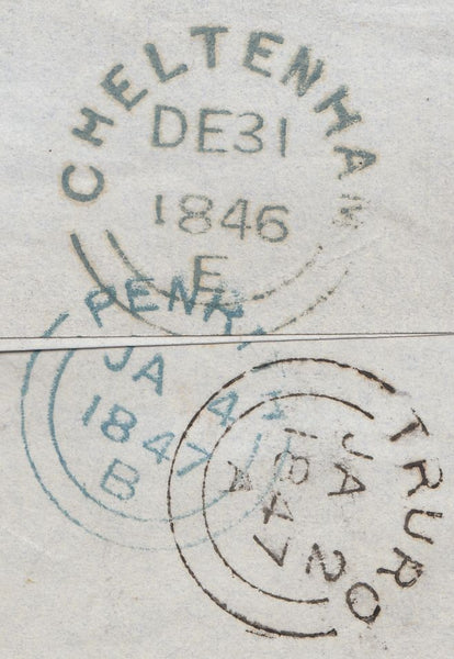 71338 1846 MAIL CHELTENHAM TO CORNWALL REDIRECTED TO CUMBERLAND WITH 'PITTVILLE' RECEIVER (GL193b).
