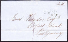 71375 - 1827 IRELAND/'P.D C RAINE' HAND STAMP/INTER BANK MAIL. 1827 entire Belfast Banki...
