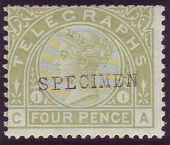 72014 - 1877 4d Telegraph pl.1 overprinted "Specimen" type...