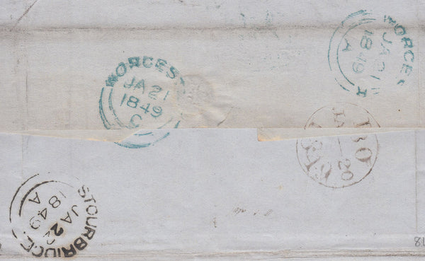 72449 - 1849 "MISSENT/TO/WORCESTER" HAND STAMP (WO922)/PL. 81(EJ)(SG8). 1849 ent...