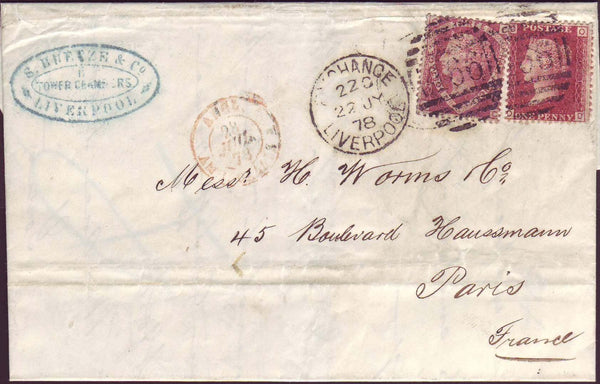 72500 - 1878 wrapper Liverpool to Paris with 1½d shield pl...