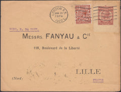 72544 - 1922 MAIL LONDON TO LILLE WITH ISSUED STAMP AND POSTAL STATIONERY CUTOUT.