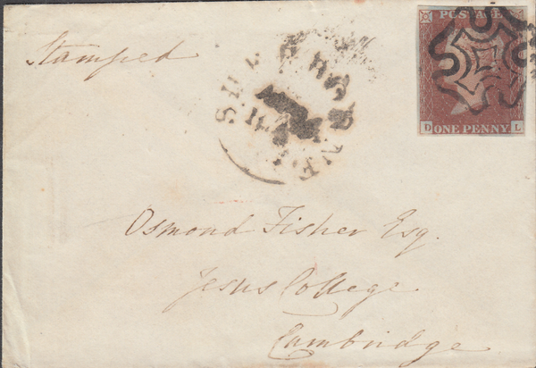 72611 - SHERBORNE (DORSET) MALTESE CROSS/PLATE 13 (DL). 1841 envelope Sh...