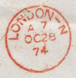 72660 - 1874 'VICKERS SONS AND CO LIMITED SHEFFIELD' UNDERPRINT (SPEC PP198) USED ON COVER. 18...