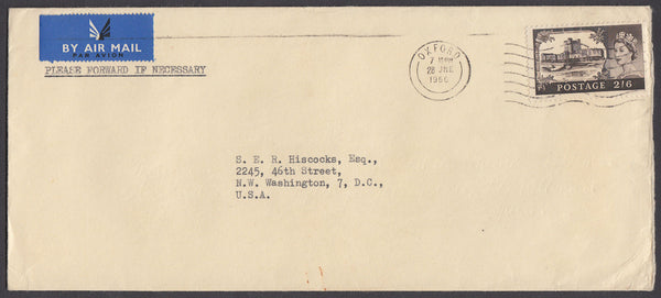 72688 1960 AIR MAIL OXFORD TO WASHINGTON USA WITH 2/6D CASTLE.