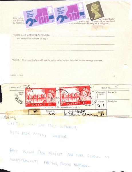 72804 - 1969 TELEGRAM/CASTLES. Telegram (with additional m...